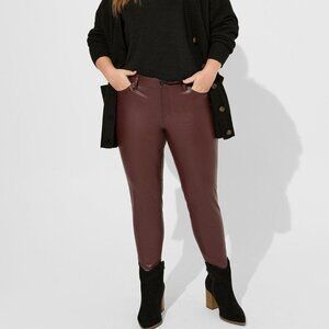 5X 4X 3X 2X Plus Size Skinny Faux Leather Mid Rise Pant Maroon 29 inseam